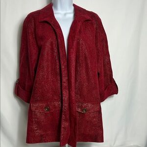 Linear Size 14 Women's Red Black Snakeskin Pattern Open Front Blazer Jacket